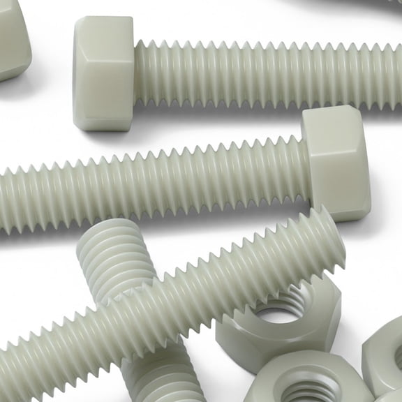 50 x Glass Filled Reinforced, Super Nylon Hex Head, M6 x 40mm, Machine Screws, Plastic Nuts and Bolts, Washers, (15/64 x 1 37/64 in)