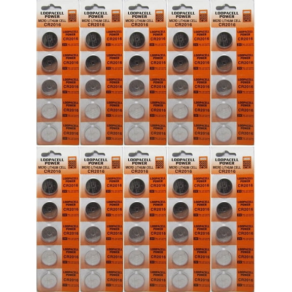 50 x Loopacell CR2016 3 Volt Lithium Coin Battery button cells (10 x packs of 5)