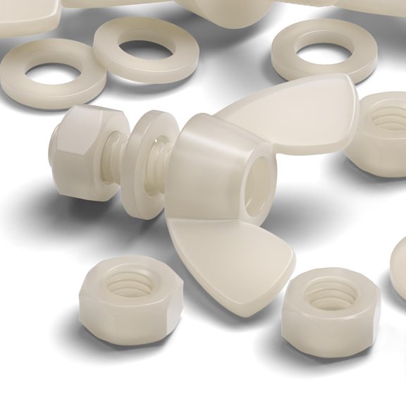 50 x Nylon Butterfly, Wing Nut with thread, machine screws, includes nuts & washers, M6 x 15mm, (15/64 x 9/16 in)