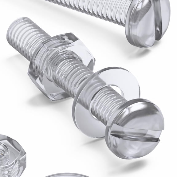 50 x Transparent Clear M3 x 20mm Slotted Head Bolts, Nuts, Washers - Acrylic Plastic Screws, (3/32 x 25/32 in)