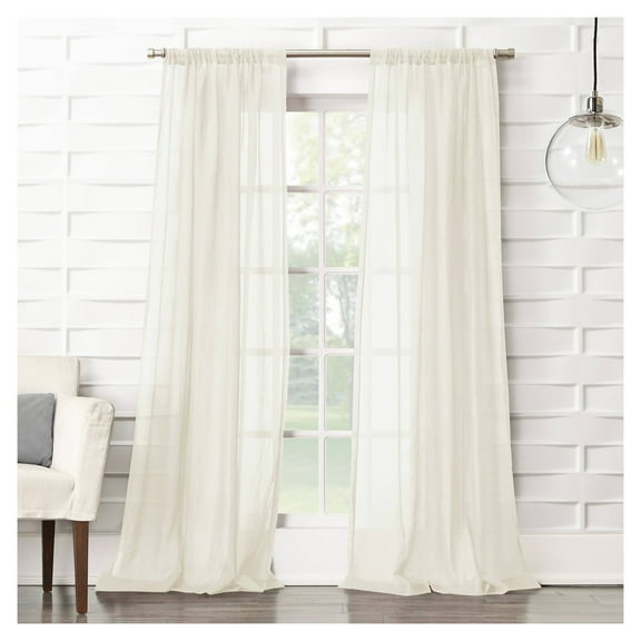 50"x120" Sheer Avril Crushed Texture Rod Pocket Curtain Panel Cream: Modern Sheer Curtain Panel, Polyester