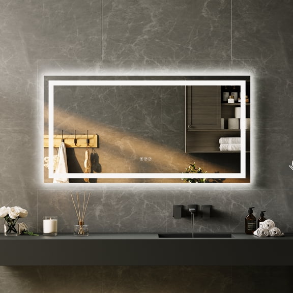 50"x26" LED Lighted Bathroom Mirror, Dimmable Vanity Mirror with Anti-Fog, Memory, Shatter-Proof, Front & Backlit Wall Mirror for Sink, Smart Mirror for Dresser