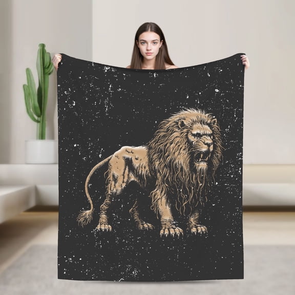 50"x40" Soft Flannel Blanket for Couch Cozy Warm Plush Blanket Comforter Lightweight Fleece Throw Blanket Gift for Adults Dark Aesthetic Decor for Bedroom Living Room Dormitory, Black, Lion