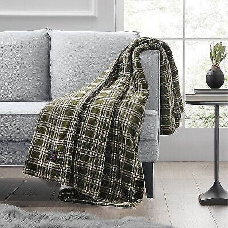 50"x60" Cozy Heated Throw Blanket Green Plaid Brookstone