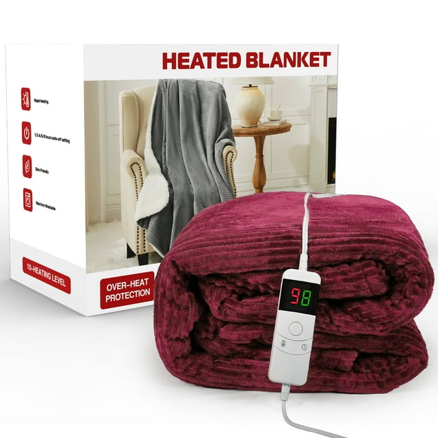 50"x60" Heated Electric Blanket Fast Heating Lap Flannel Blanket, 1/2/4