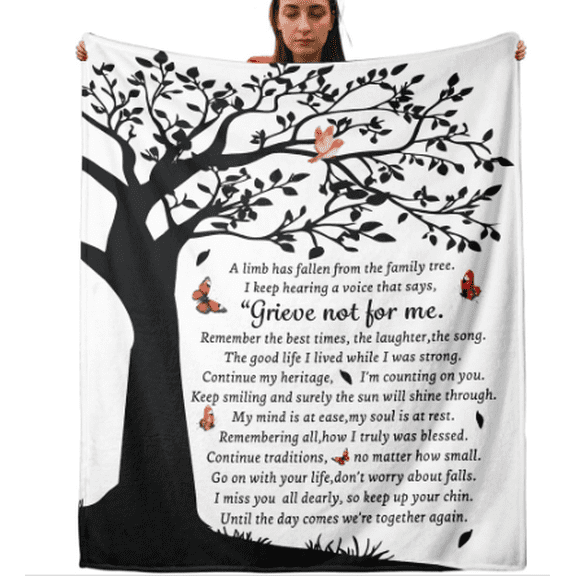 50"x60" Memorial Flannel Throw Blanket, Tree of Life & Heartfelt Poem, Soft All-Season Machine Washable, Sympathy Bereavement Gift for Family, Remembrance Keepsake