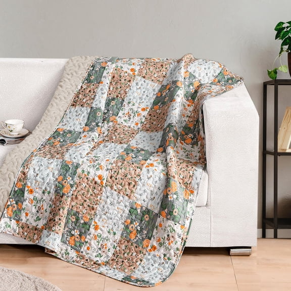 Patchwork Camel Quilted Throw Blanket 50"x60" All Season Lap Blanket for Bed Couch Sofa