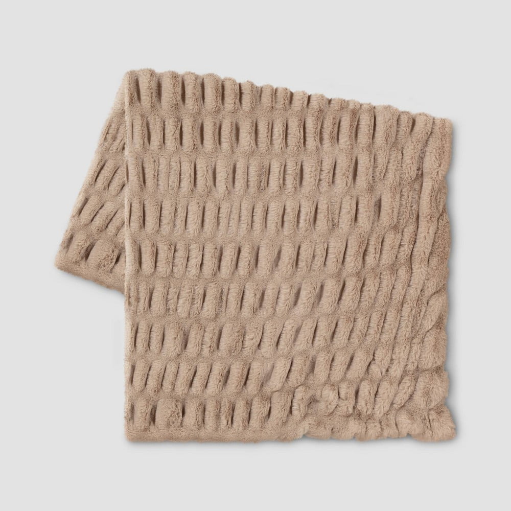 Neutral Ruched Faux Rabbit Fur Throw Blanket 50"x60"