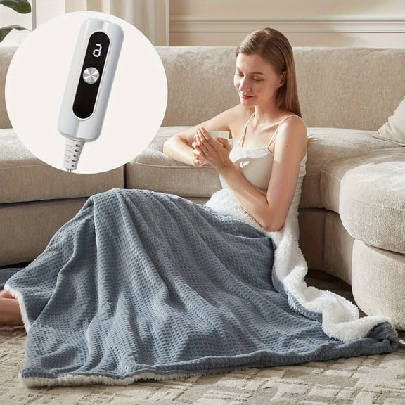 50"x60" Waffle Sherpa Heated Throw Blanket - 6 Heat Settings Auto-Off Machine Washable Christmas Gift