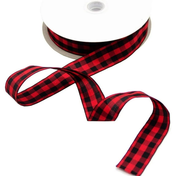 50 yards buffalo plaid ribbon, 50 Yard Large Buffalo Plaid Ribbon 1.0 Inch Black and Red Check Ribbon for Christmas Valentine's Gift DIY Craft Decoration (red)