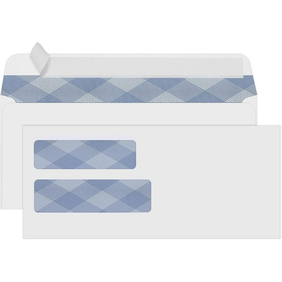 500#10 Double Window Security Envelopes, NO.10 Self-Seal Window Envelopes Designed for QuickBooks Invoices, Business Statements & Documents - Number 10 Size 4 1/8 Inch X 9 1/2 Inch - 24 LB