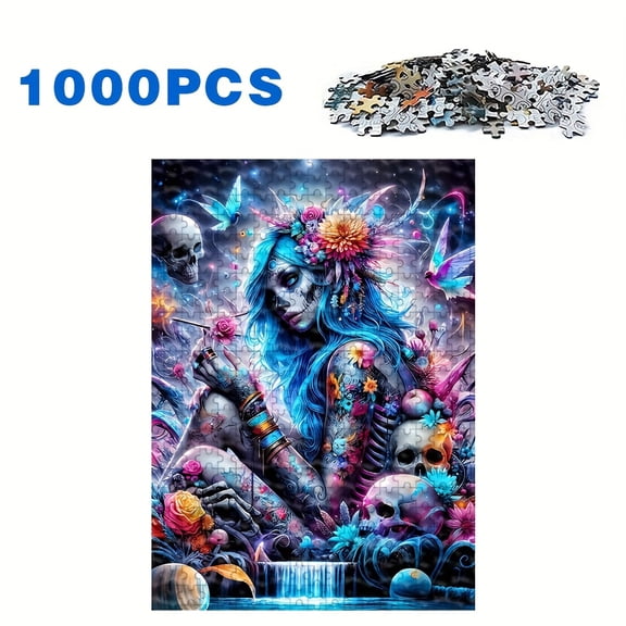 500/1000 Piece Gothic Bohemian Adult Puzzle - Celtic Knot with Mermaid, Skull, and Dragon Art - Large Adult Puzzle Challenge, Birthday/Christmas/Gift, Portable Collectible (500 or 1000 Pieces)