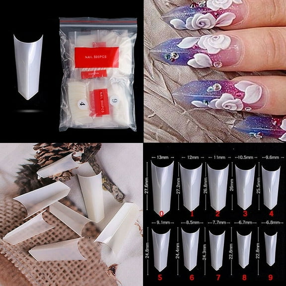 500-1000Pcs Edge-Shaped Stiletto French False Fake Acrylic Nail Tips Nails