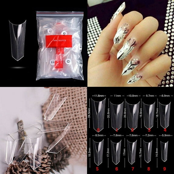 500-1000Pcs Edge-Shaped Stiletto French False Fake Acrylic Nail Tips Nails