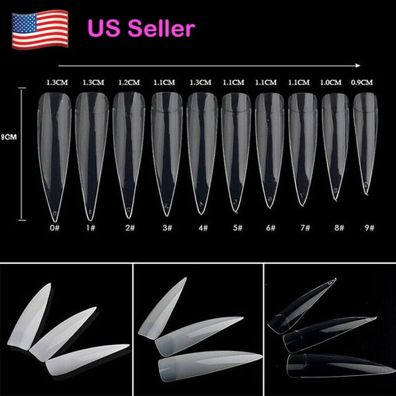 500-1000Pcs False Nail Tips Girls Long Stiletto Pointy French Coffin Nails