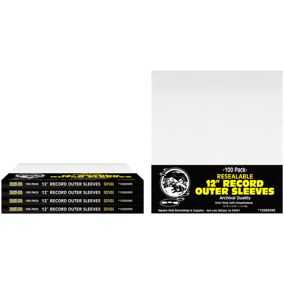 (500) 12" LP Vinyl Record Outer Sleeves - RESEALABLE - 3 mil Archival Quality Soft Polyethylene - #12SE03RS