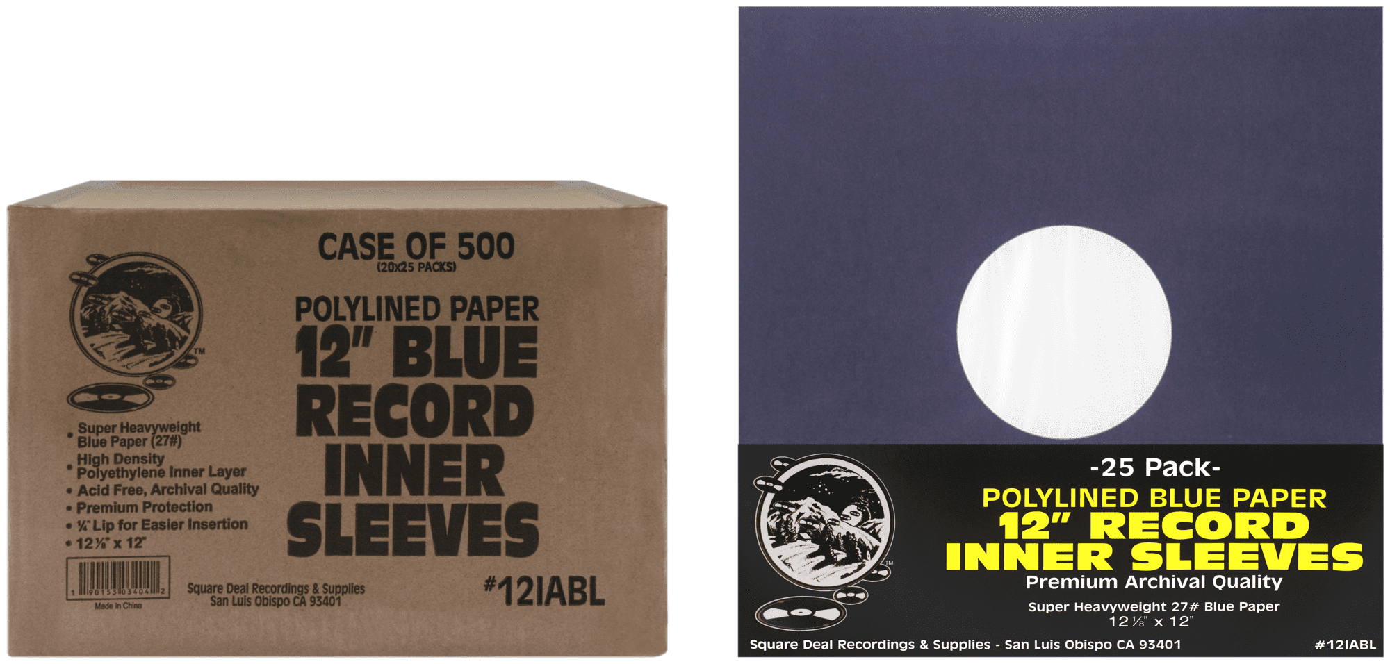 Polylined Inner Sleeves (500) 12 Premium Blue Polylined Record Inner Sleeves - Archival Quality ...