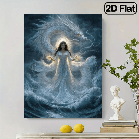 500/500pcs Adult Puzzle - Large Challenge with Mermaid Dragon Fantasy, Celtic Knot Border Art, Stress-Relieving Family Game Night, Portable Box for Adults , /Christmas/Halloween Gift (500 or 500pc