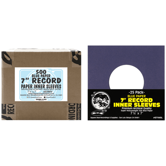 (500) 7" 45rpm Blue Vinyl Record Inner Sleeves - Archival Quality, Super Heavyweight 29# Paper with Hole - 07IWBL