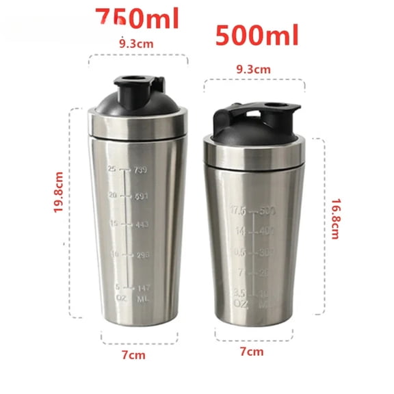 500/750ML Stainless Steel Protein Powder Shaker Bottle with Scale Leak Proof Water Bottle for Gym Fitness Sport Whey Shakes Cup