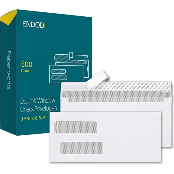 500#8 Double Window Check Envelopes Self Seal, 3 5/8 x 8 5/8" Security Envelopes for QuickBooks Checks, Business Envelopes with Privacy Tinted Pattern, Bright White 24lb Paper