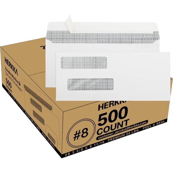 500#8 Double Window Security Envelopes, No.8 Double Window Bussiness Envelopes Designed for QuickBooks Checks - Computer Printed Checks - 3 5/8 X 8 11/16 (NOT for INVOICES) - 24 LB - Black
