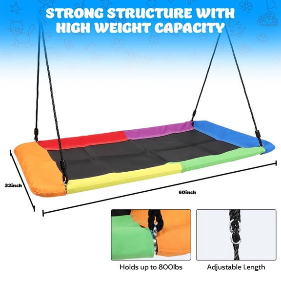 500-800lb Giant 60" Platform Tree Swing,Saucer Swing with Swing Stand,Rectangular Platform Swing,for kids and adults ,Outdoor Tree Swing, 2 Hanging Straps Adjustable Multi-Strand Ropes(Blue)