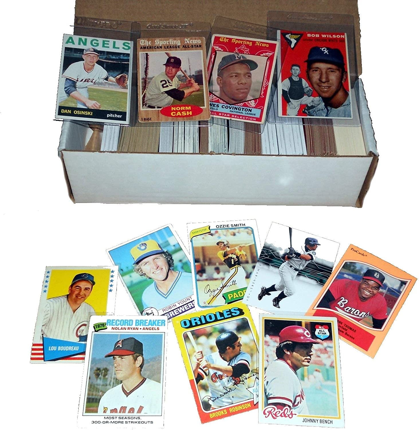 500 Baseball Trading Card Box with Cards from Brands like Topps, Fleer, & Upper Deck