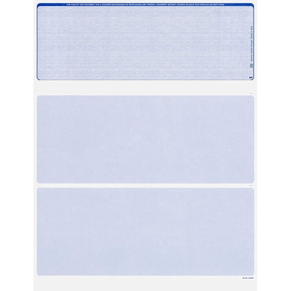 500 Blank Security Check Paper Stock - Checks on Top (Linen Blue)