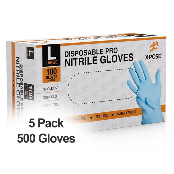 500 Blue Nitrile Gloves Powder Free, Non-Latex, Non-Exam Size Large - by Xpose Safety