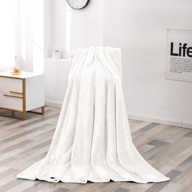 500CK WHITE ( 2023 ) CAL KING SOLID SHINY FLANNEL BLANKET