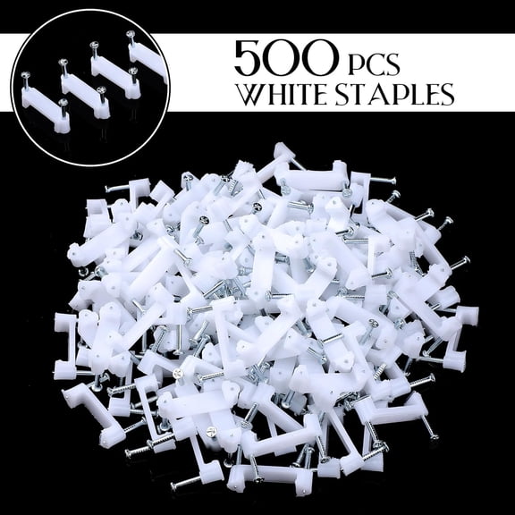500 Cable Clips 2 Steel Nails Polyethylene Electrical Wire Staples Electrical Wire Staples for Securing NM Non Metallic Cable to Wall Ceiling Floor Cement, White (1/2 Inch)$$Tools