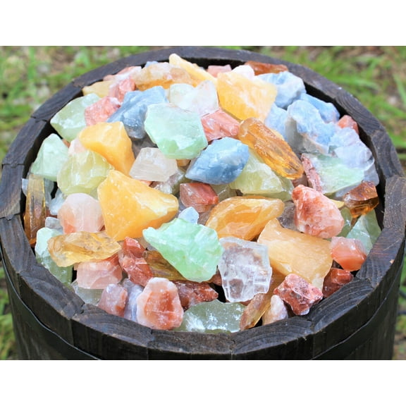 500 Carat Lot Natural Mixed Calcite Minerals (Orange Red Green Blue Honey Ice)