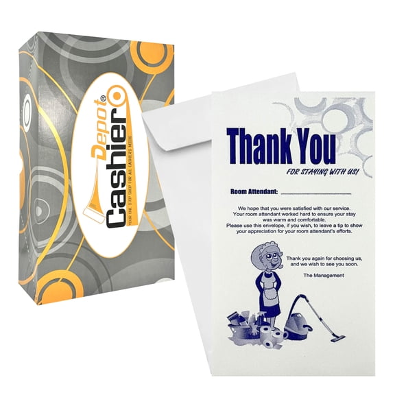 500 Cashier Depot Housekeeping Tip Envelopes "THANK YOU", White, 3 1/2" X 6 1/2", Sturdy 24lb. White, 500/Box