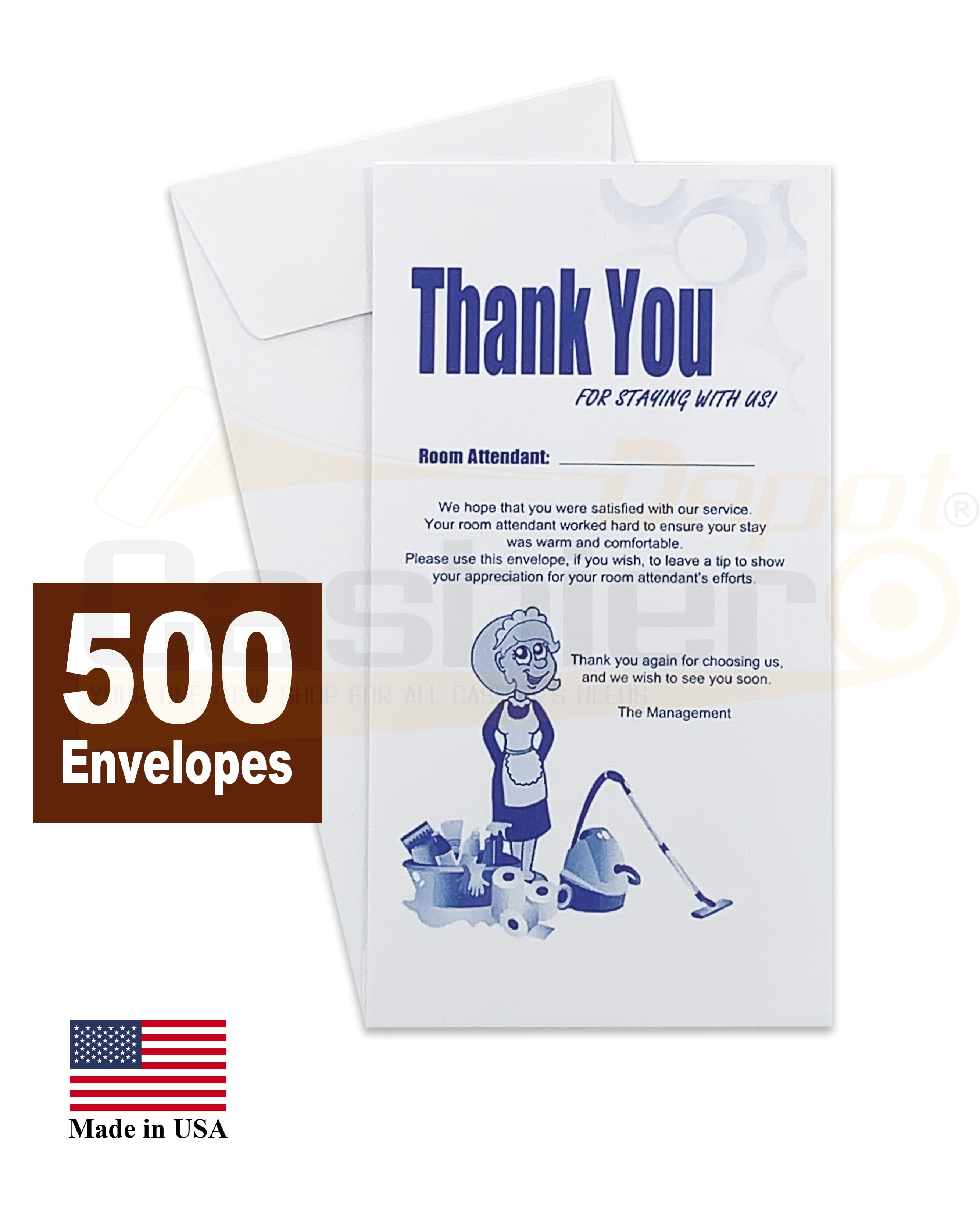 500 Cashier Depot Housekeeping Tip Thank you Envelope, White, 3 1/2" X