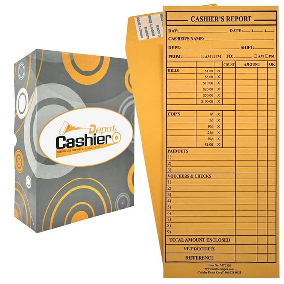 Cashier Depot MT230 Cashier's Report Peel & Seal Envelope, 4 1/2" x 10 3/8", Brown Kraft, 400 Count
