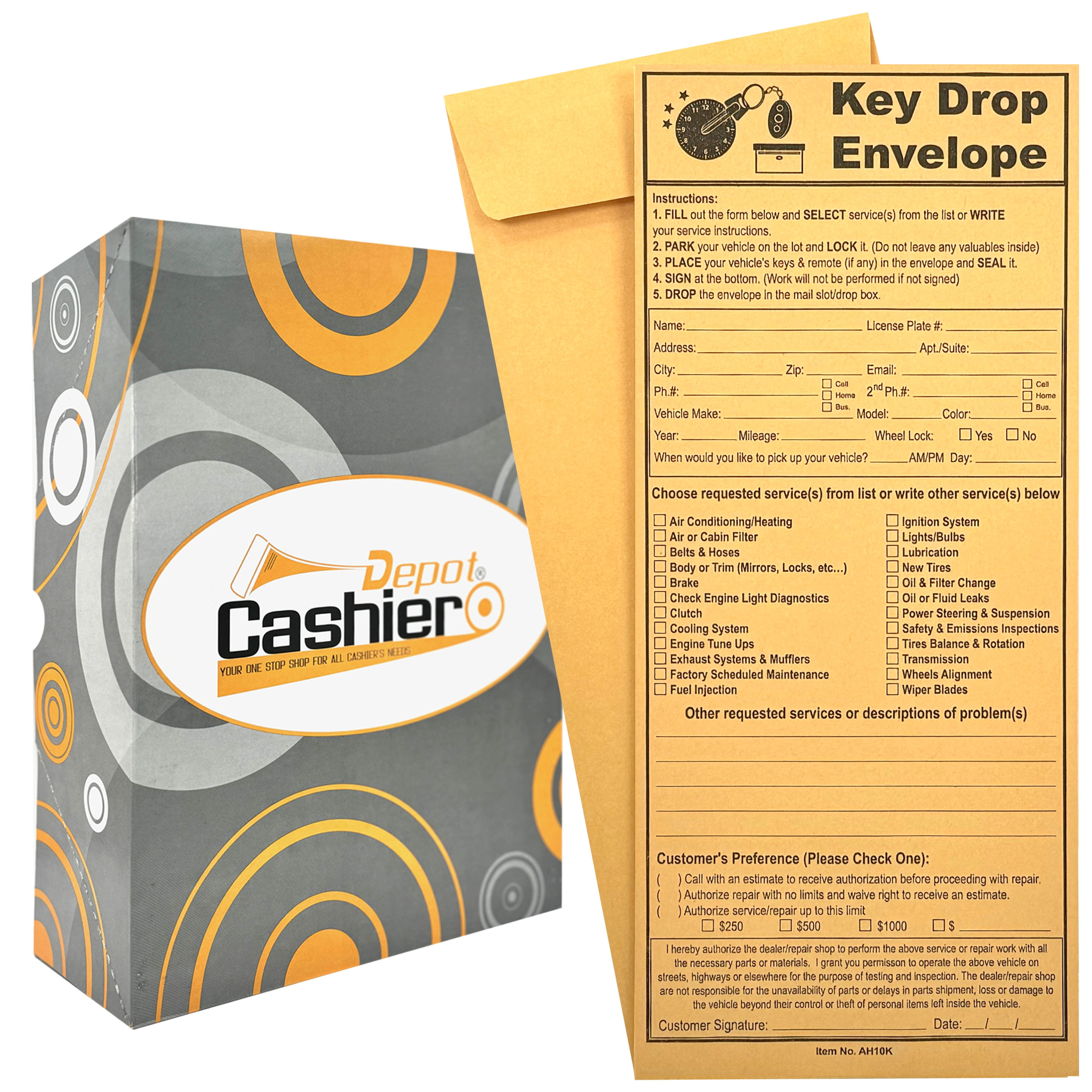 500 Cashier Depot Night/ After Hours Key Drop Envelope For Auto Shop ...