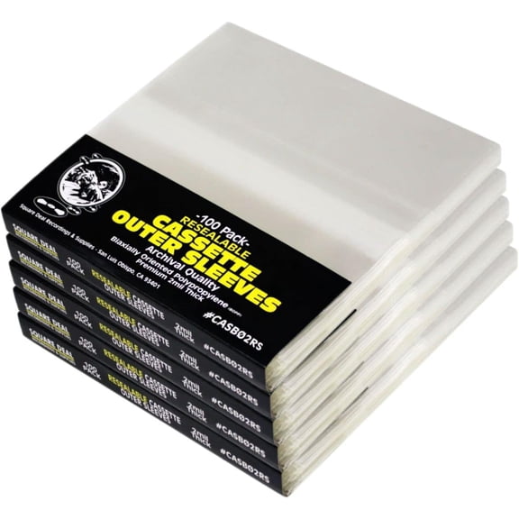 (500) Cassette Sleeves - RESEALABLE Premium 2mil Thick - Archival Quality, Crystal Clear - Holds 1 Standard Cassette - #CASB02RS