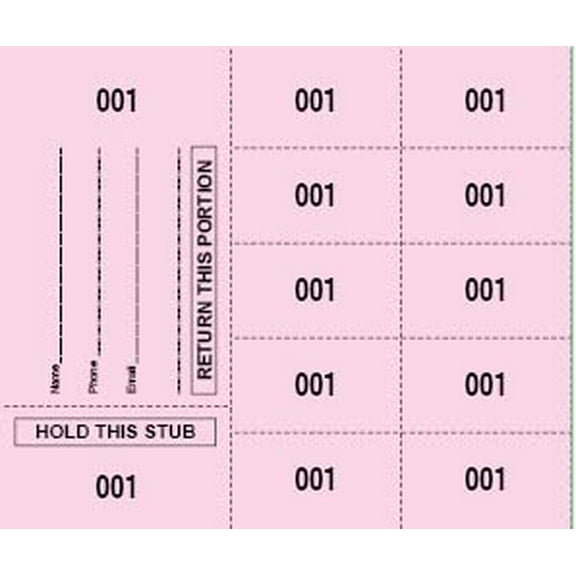 500 Chinese Auction Tickets - Starting at Number 001- Buyer's Name, Email & Phone". Choose from 5 Colors and 5,10,15, 20 or 25 bid Numbers Current Selection: (10 bid Numbers per S