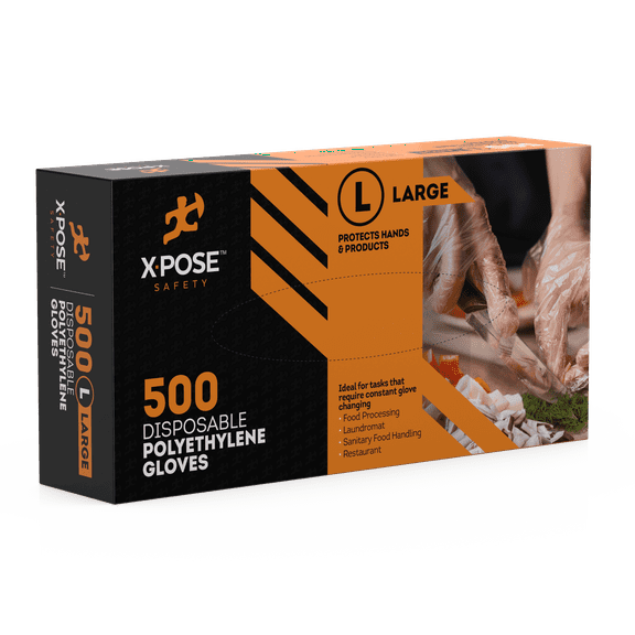 500 Clear Disposable Poly Gloves - Large Non Latex, Food Safe, Industrial Poly - by Xpose Safety
