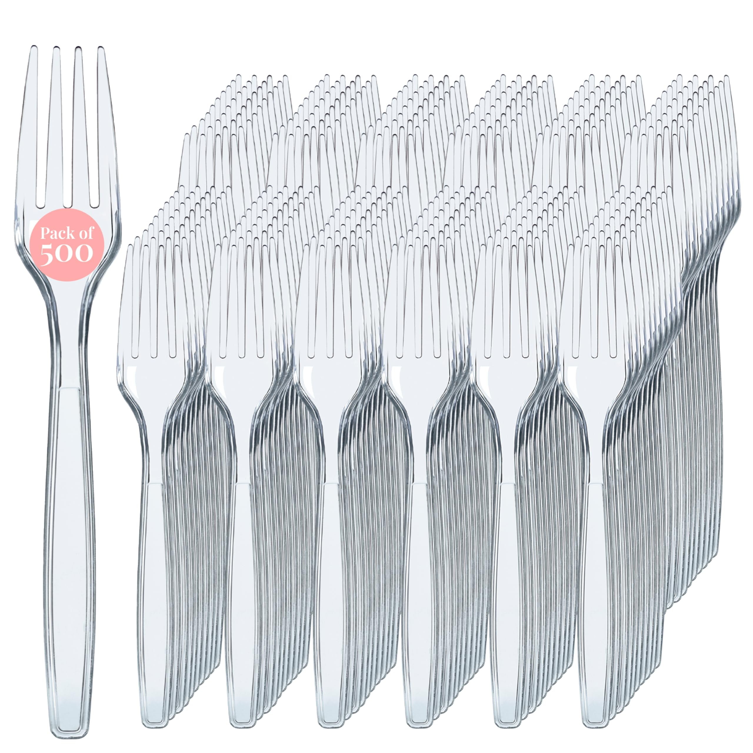 500 Clear Plastic Forks - Heavyweight Disposable Forks, Sturdy Flatware, Elegant Fork for Parties, Bulk Disposable Silverware Set, Clear Plastic Utensils - Flatware