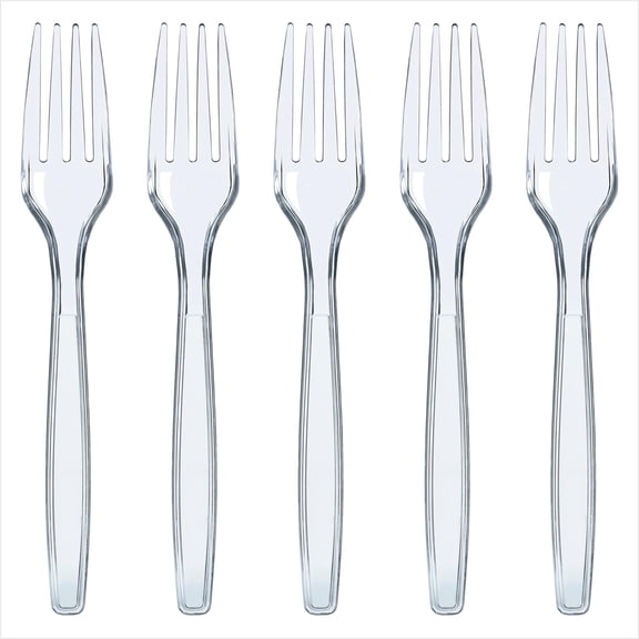 Prestee 500 Clear Plastic Forks - Heavyweight Disposable Forks, Sturdy Flatware, Elegant Fork for Parties, Bulk Disposable Silverware Set, Clear Plastic Utensils - Flatware