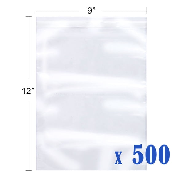 500 Clear Resealable Bag Pouch Lip Tape Reclosable Plastic Bags, 9" x 12"