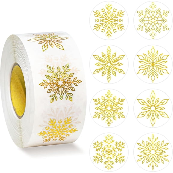 500 Clear Snowflake Stickers Roll for Christmas Crafts, Gift Wrapping, and Baking - Transparent Adhesive Labels for Decorations and Packaging