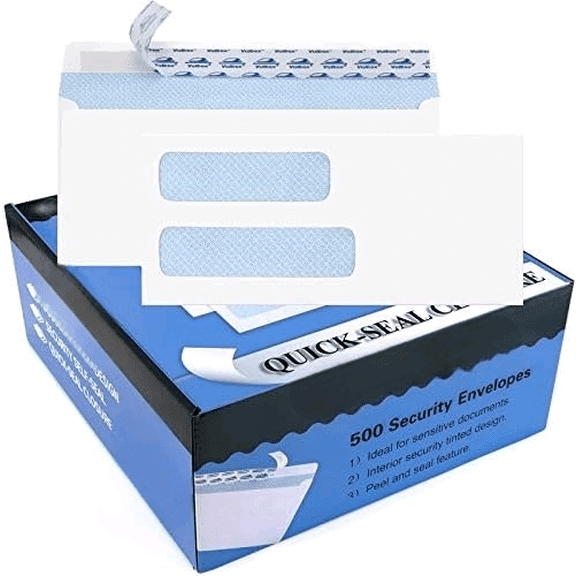 500 Count #10 Double Window Envelopes 4-1/8x9-1/2" Self Seal Security Envelopes for QuickBooks Invoices, Business Statements and Legal Documents$$Office
