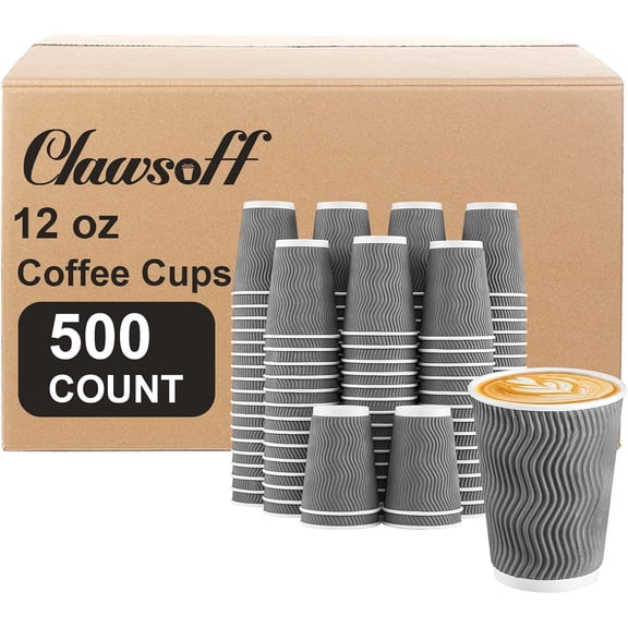500 Count 12 Ounce Insulated Ripple Wall Paper Coffee Cups for Hot or Cold Drinks Gray