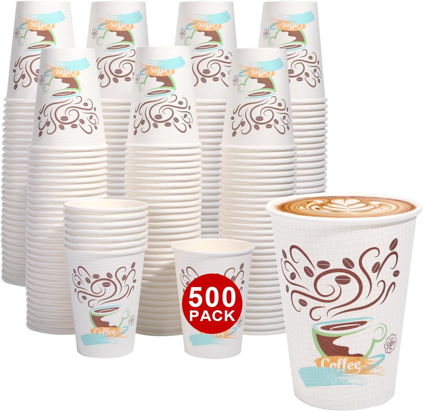 500 Count 12 oz Paper Coffee Cups Bulk, Disposable Paper Cups No Lids
