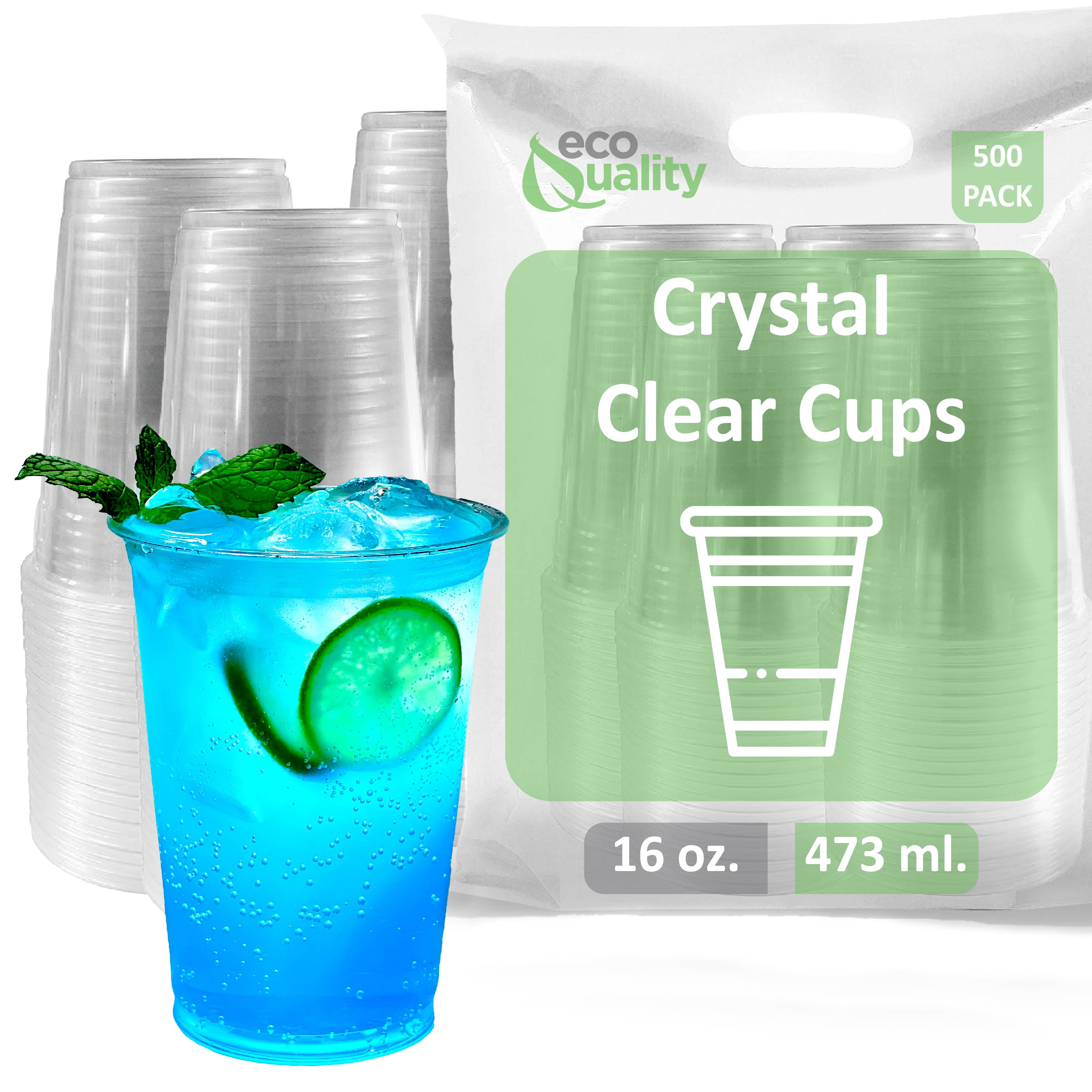 [250 Count] 16 oz Clear Plastic Disposable PET Cups | Crystal Clear PET Cup | Cold Smoothie | Iced Coffee Go Cups | Ideal for Coffee, Parfait, Juice,