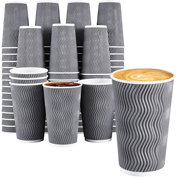 500 Count 16 oz Insulated Paper Coffee Cups Gray Ripple Wall Design for Hot Beverages
