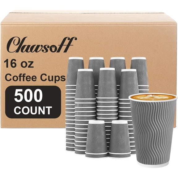 500 Count 16 oz Insulated Ripple Wall Disposable Coffee Cups for Hot Chocolate and Tea Gray